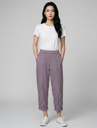 Purple FLORIANE boho stripe pants