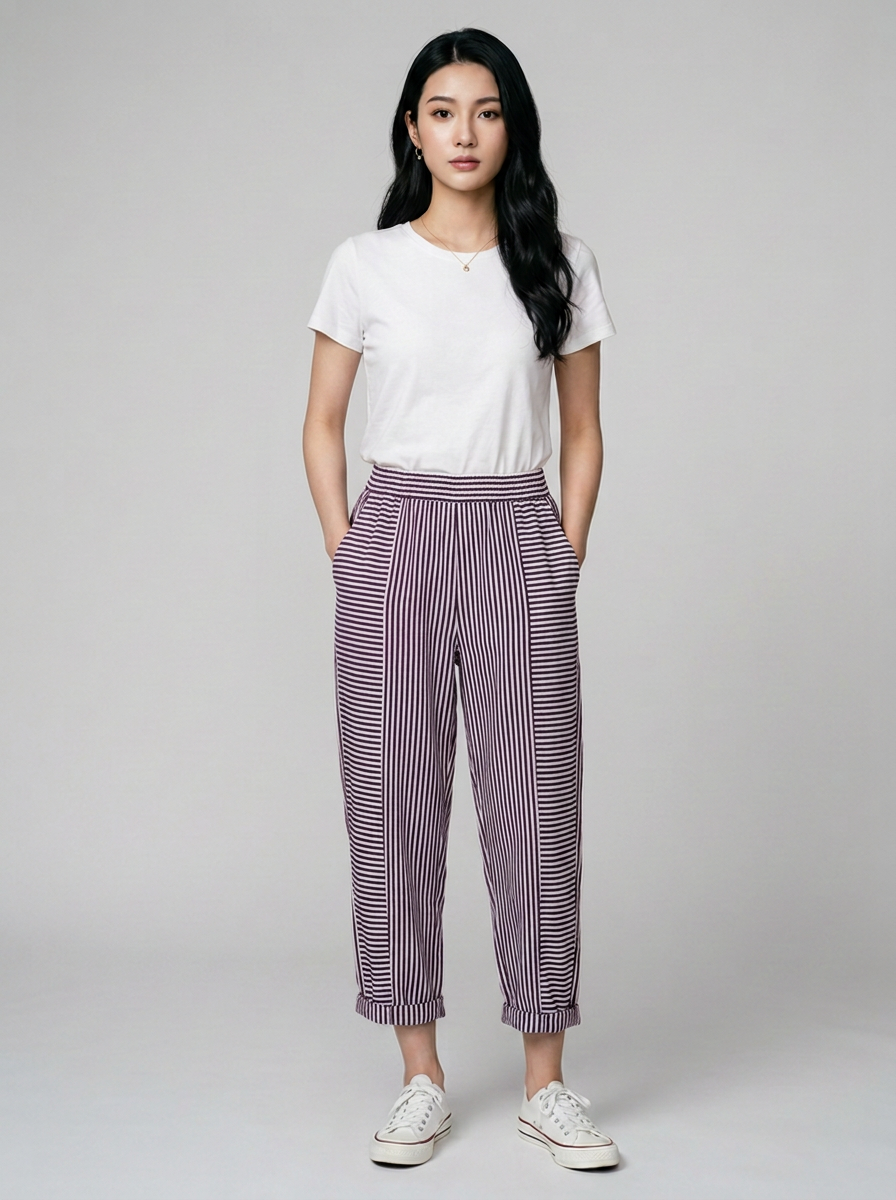 Purple FLORIANE boho stripe pants