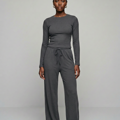 CASIDY long sleeve top and wide leg pants set in dark gray