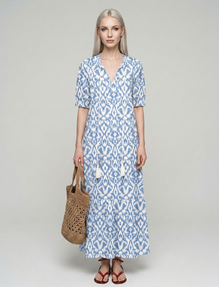 SUZY vintage-print summer dress in light blue