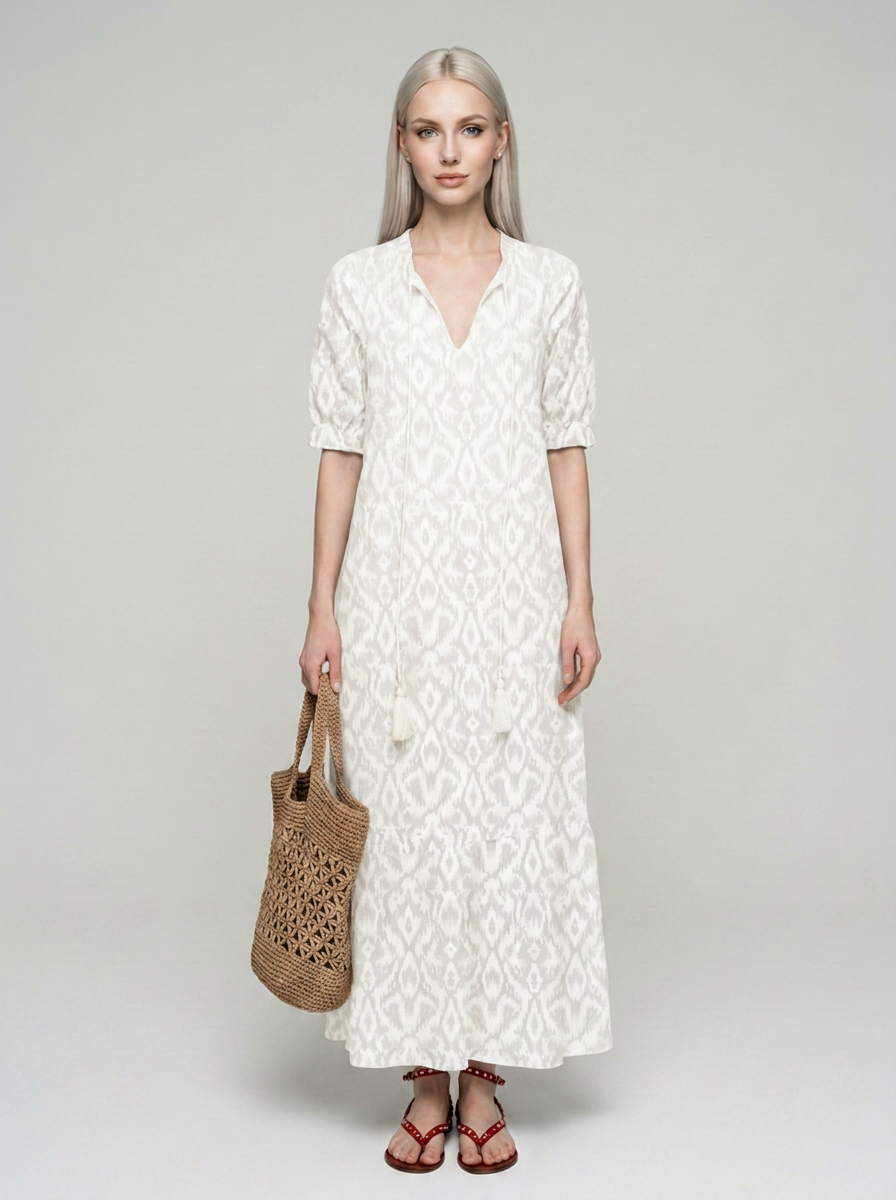 SUZY vintage-print summer dress in white