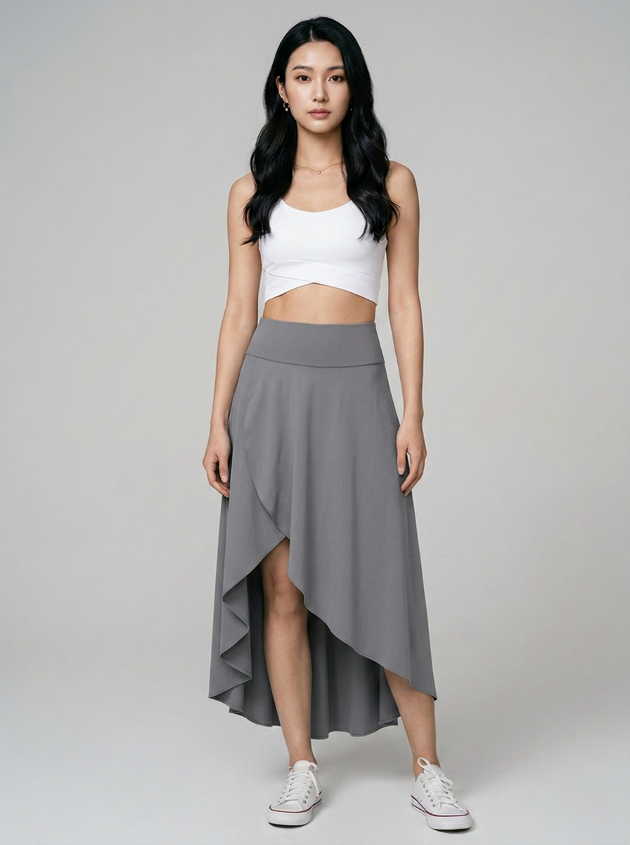 AMELIE - Elegant Asymmetric Midi Skirt in Gray
