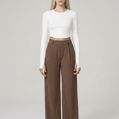 Brown CHARMIE high-waist straight-leg pants