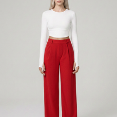 Red CHARMIE high-waist straight-leg pants