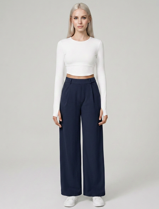Navy Blue CHARMIE high-waist straight-leg pants