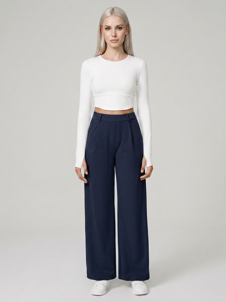 Navy Blue CHARMIE high-waist straight-leg pants