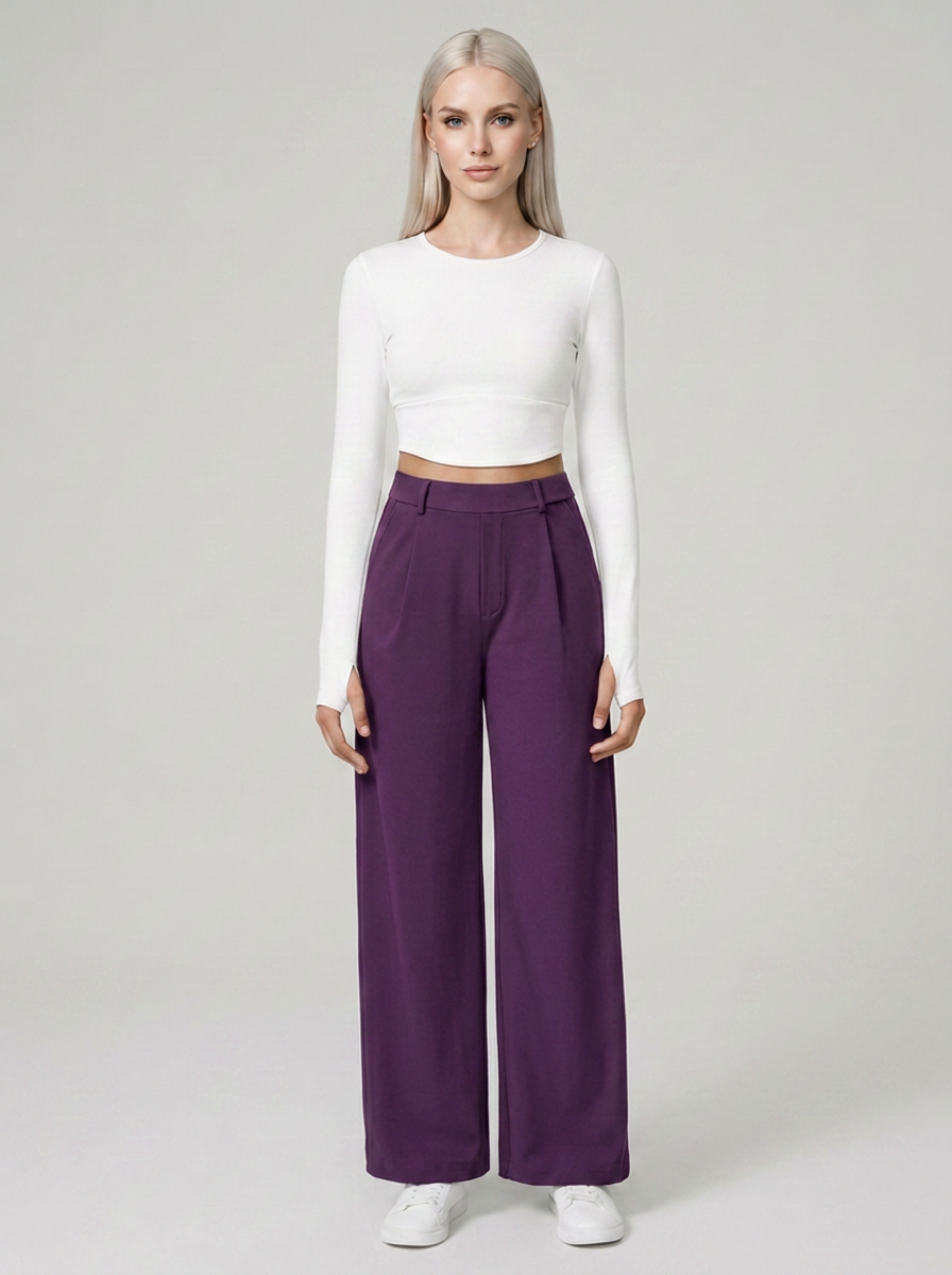 Purple CHARMIE high-waist straight-leg pants