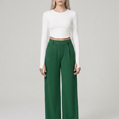 Green CHARMIE high-waist straight-leg pants