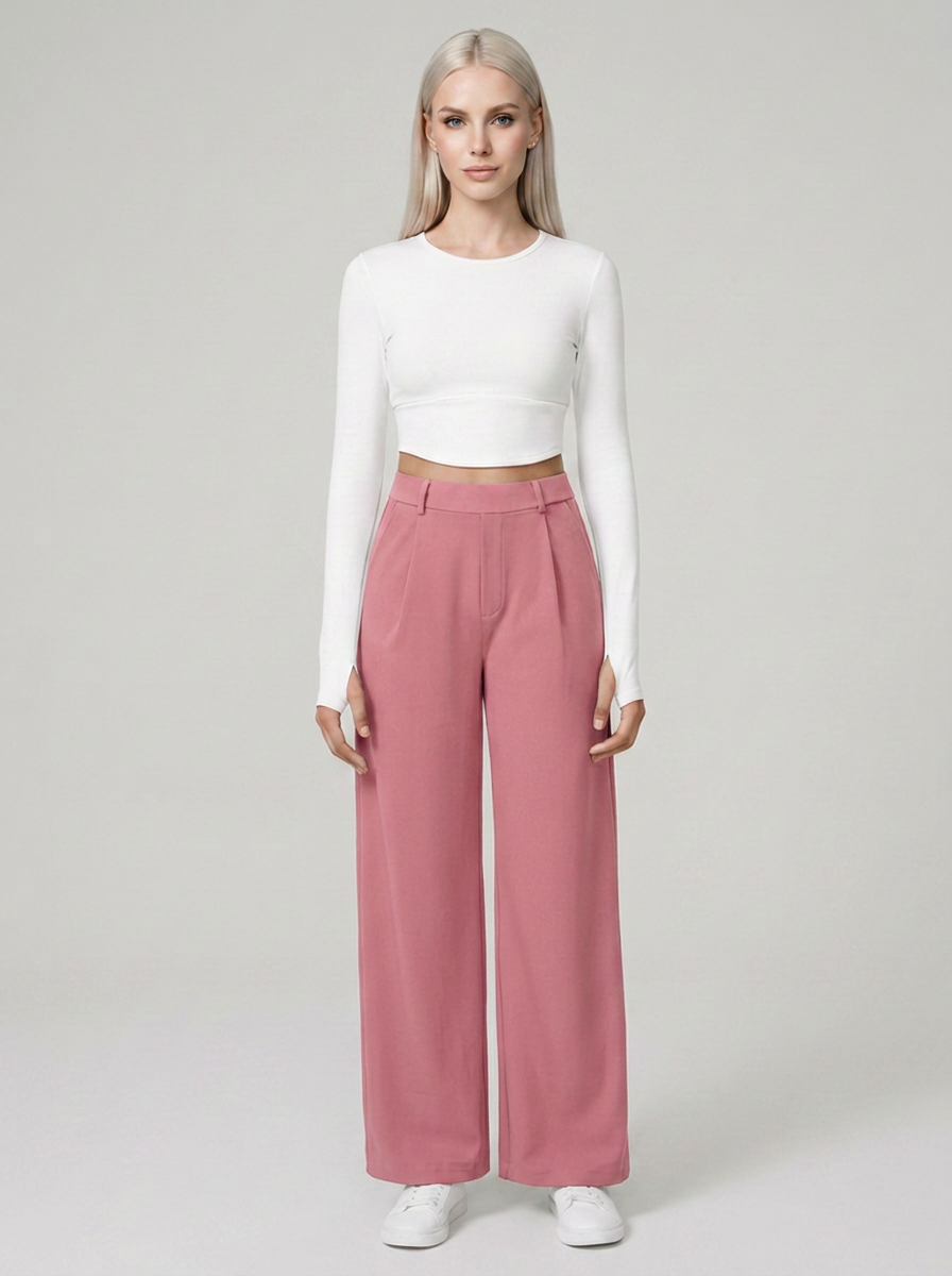 Pink CHARMIE high-waist straight-leg pants