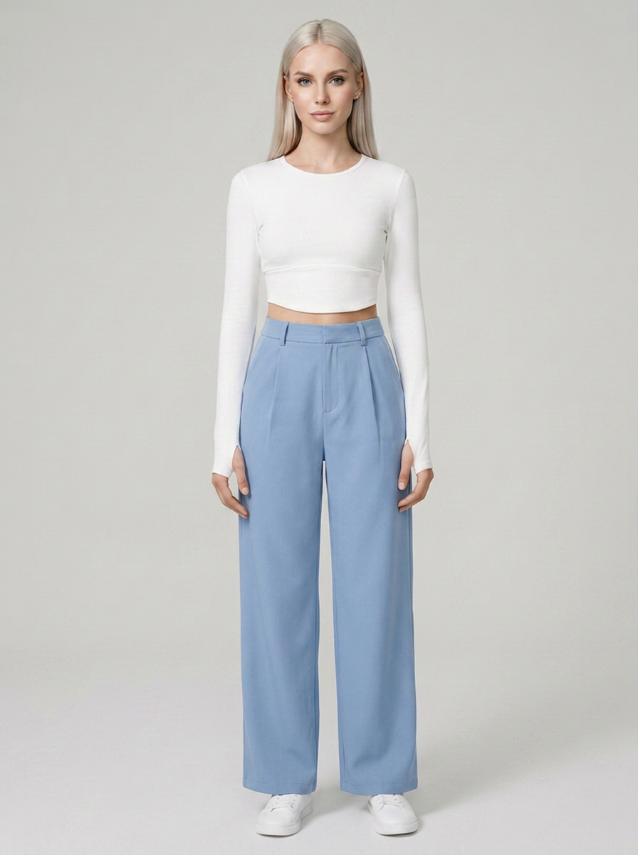 Light Blue CHARMIE high-waist straight-leg pants