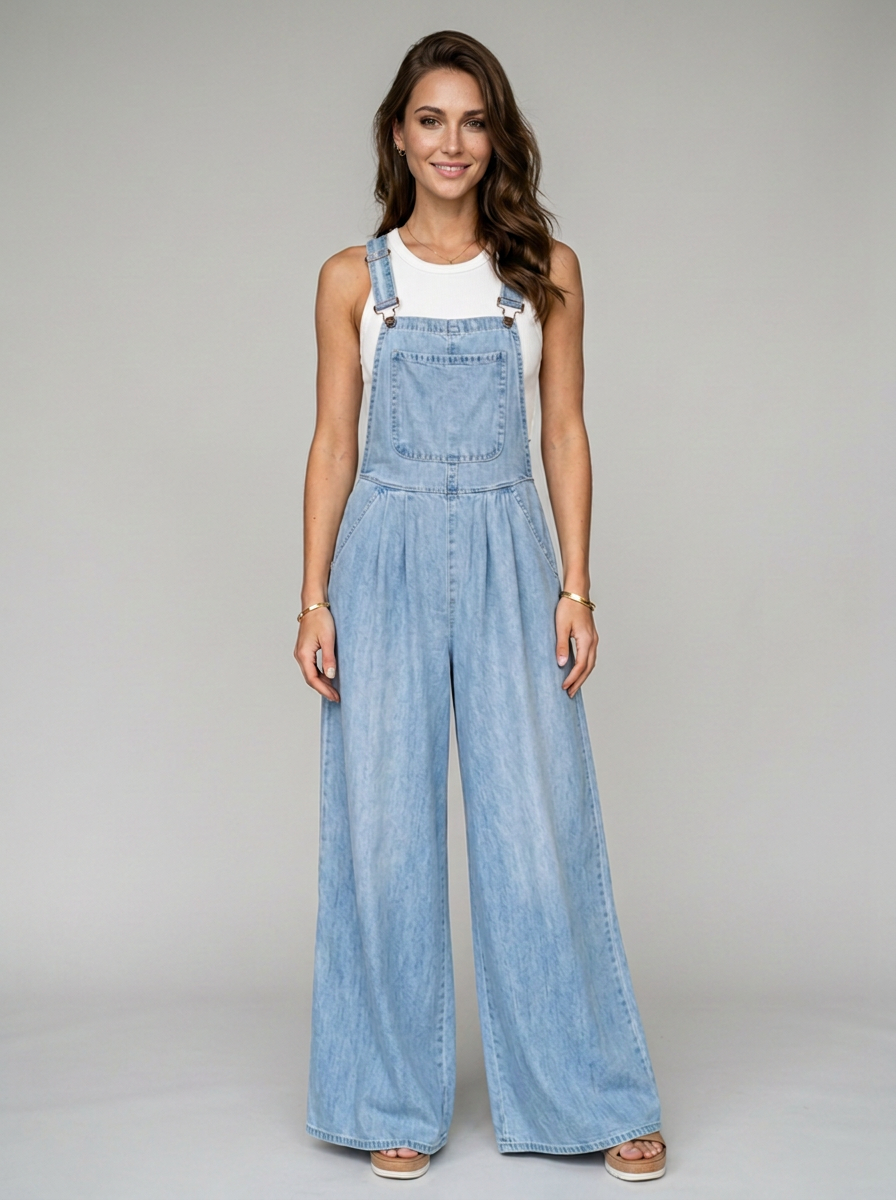 URA vintage wide leg jumpsuit in light blue