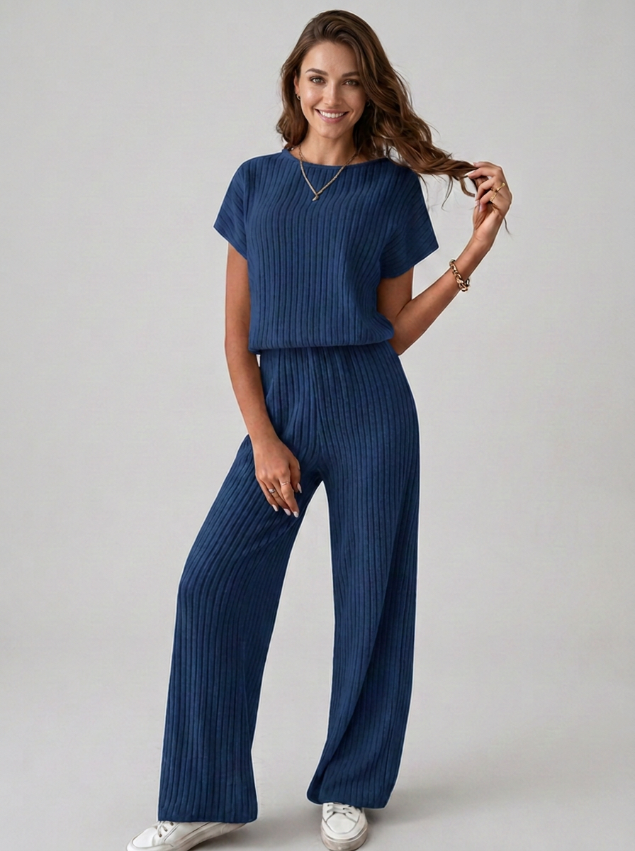 MARIE casual short sleeve and pants set in blue