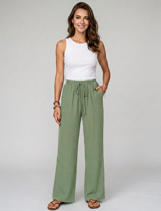 Light Green NIKU wide-leg drawstring pants