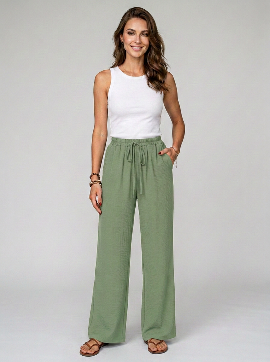 Light Green NIKU wide-leg drawstring pants