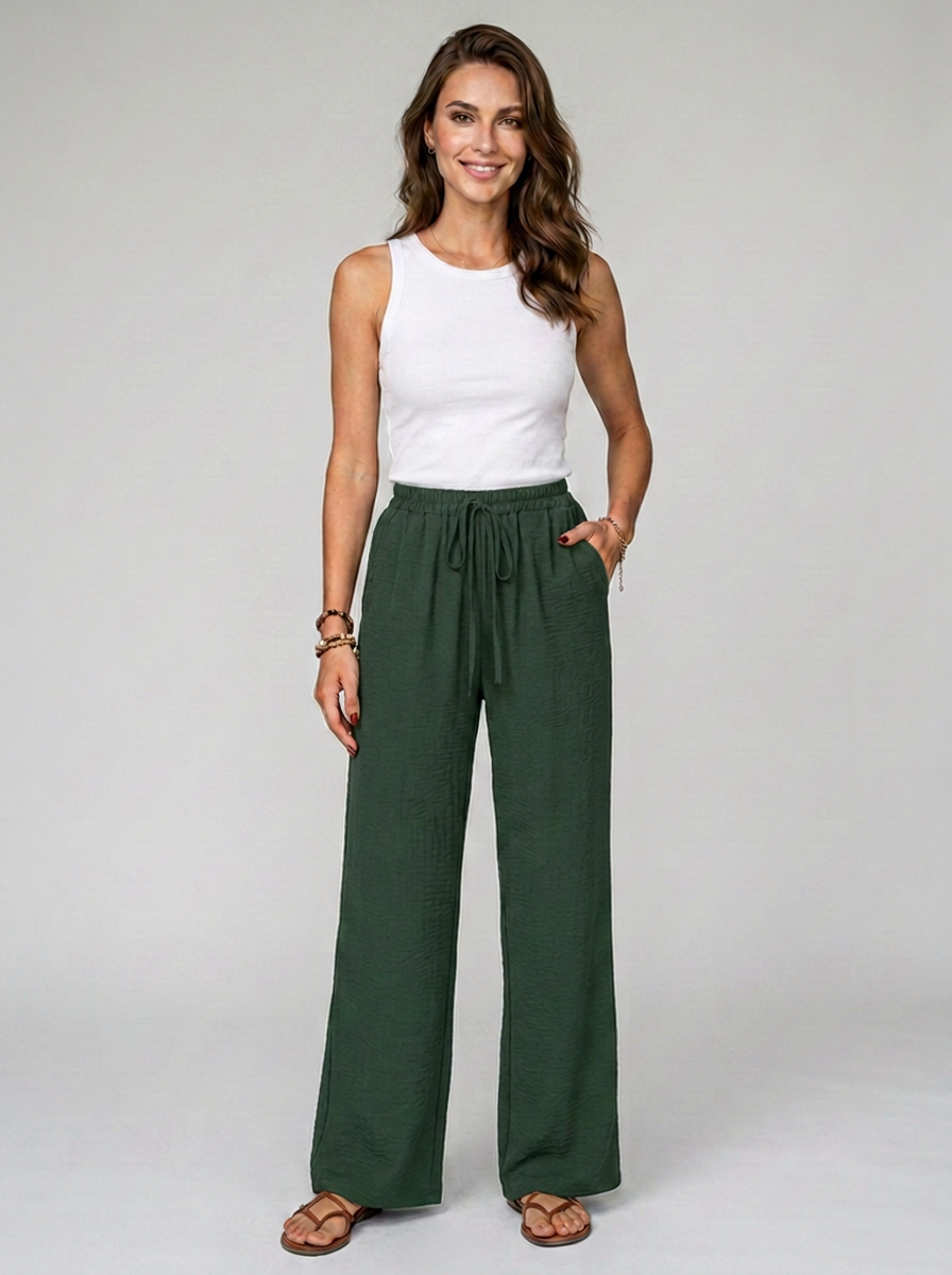 Dark Green NIKU wide-leg drawstring pants