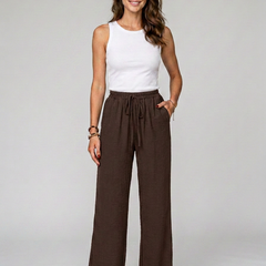 Dark Brown NIKU wide-leg drawstring pants