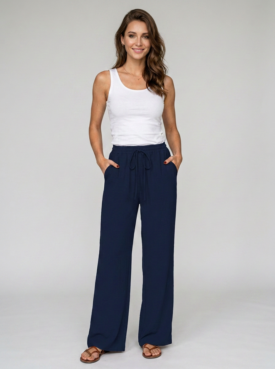 Navy Blue NIKU wide-leg drawstring pants