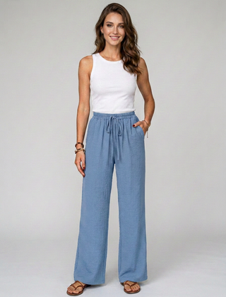 Light Blue NIKU wide-leg drawstring pants