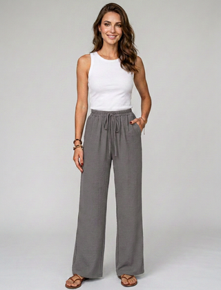Gray NIKU wide-leg drawstring pants