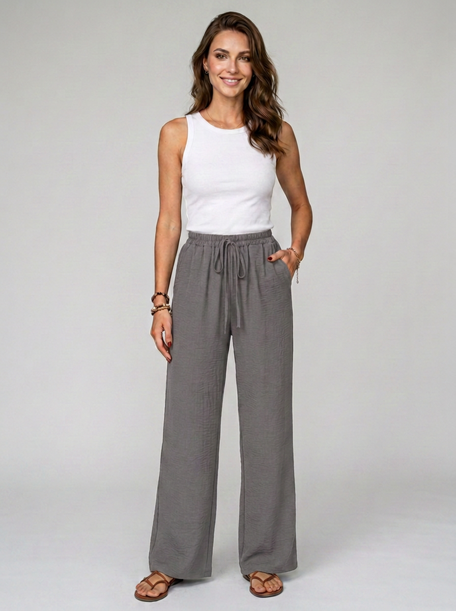 Gray NIKU wide-leg drawstring pants