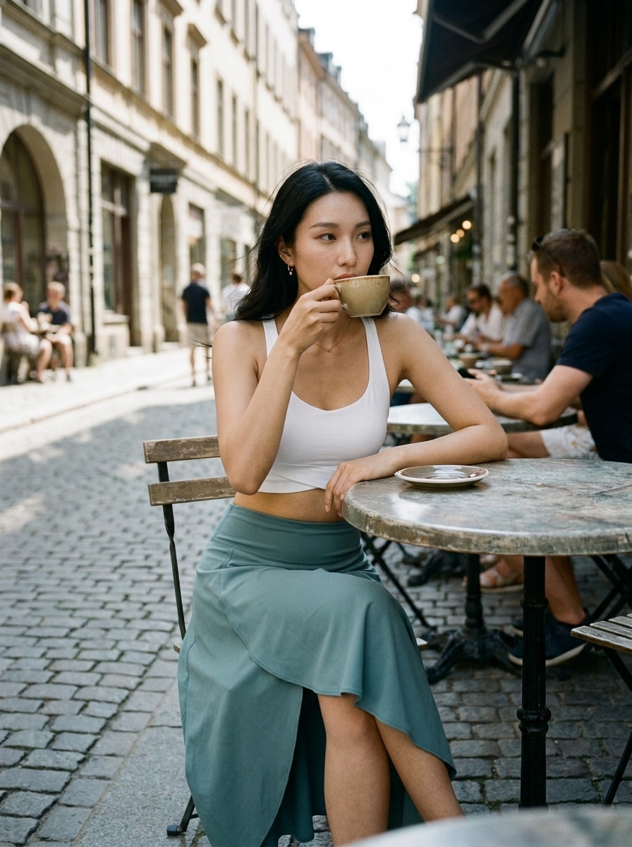 AMELIE - Elegant Asymmetric Midi Skirt - Lifestyle - Cafe