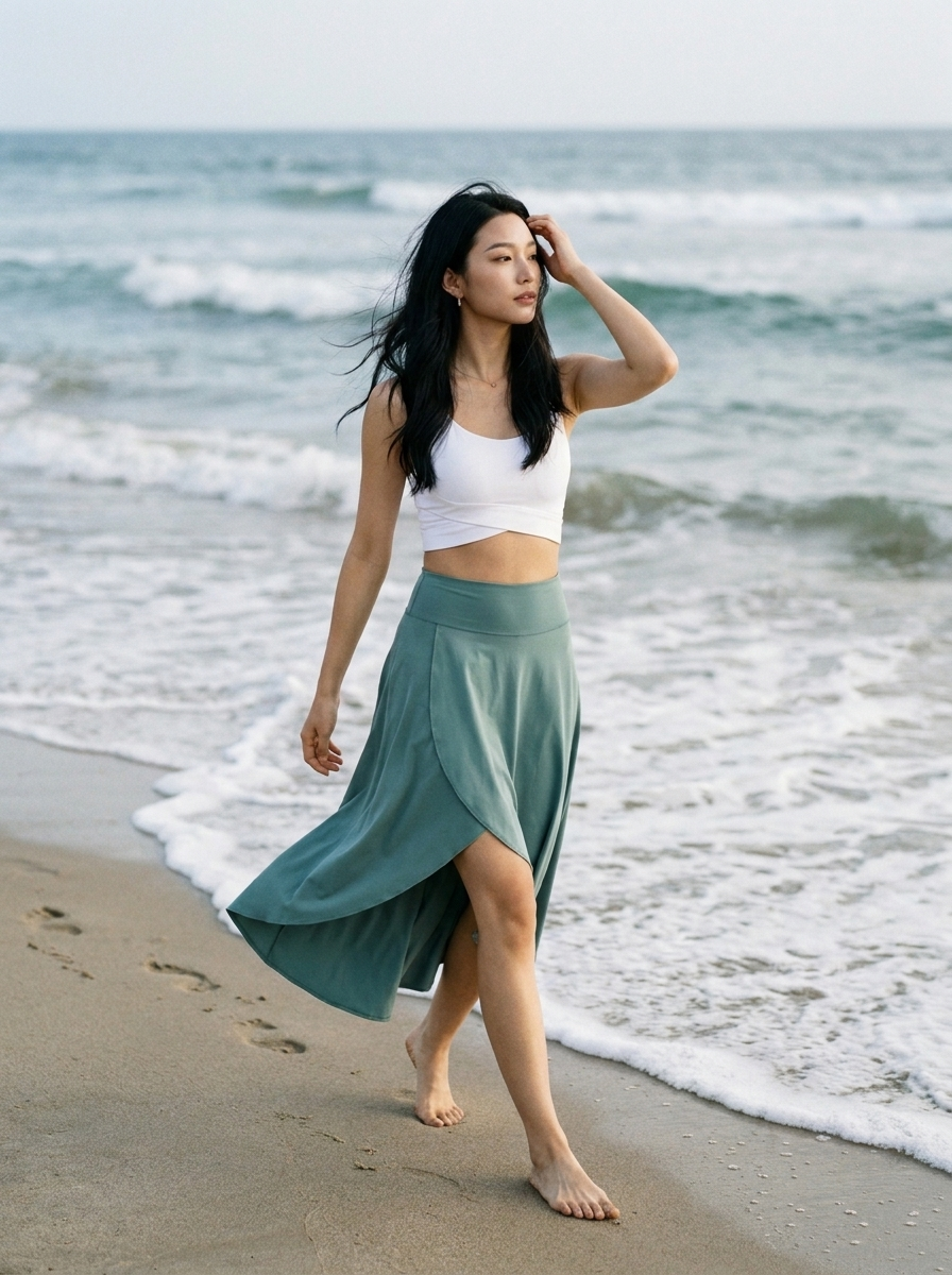 AMELIE - Elegant Asymmetric Midi Skirt - Lifestyle - Beach