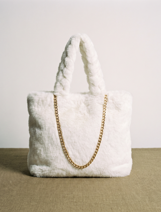 CHARLOTTE Plush Velvet Shoulder Tote in White