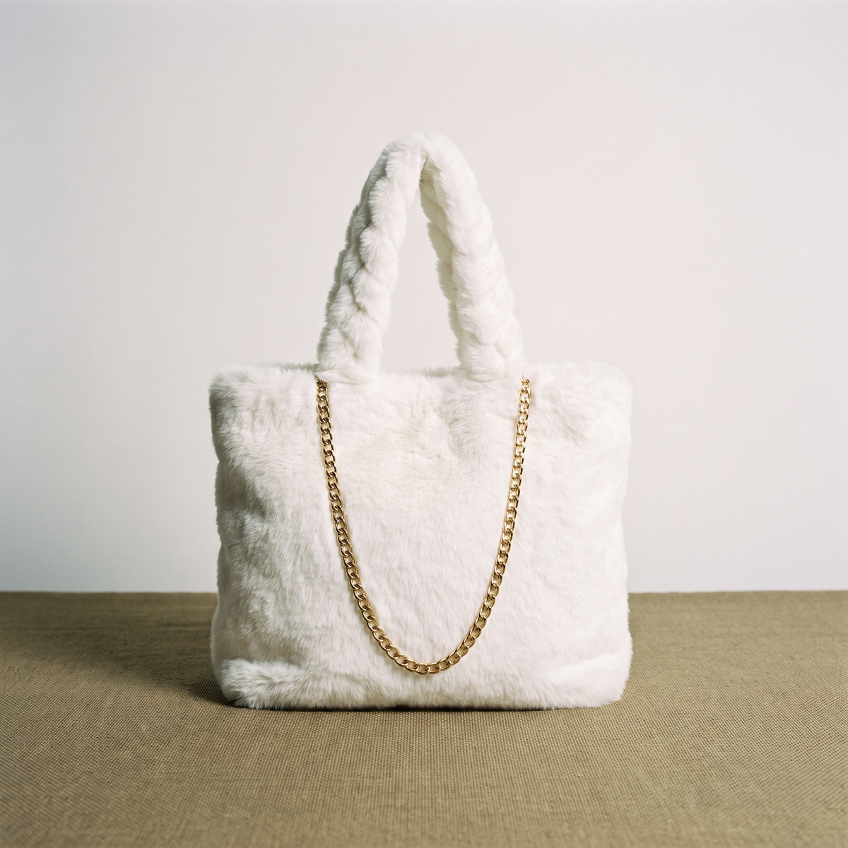 CHARLOTTE Plush Velvet Shoulder Tote in White