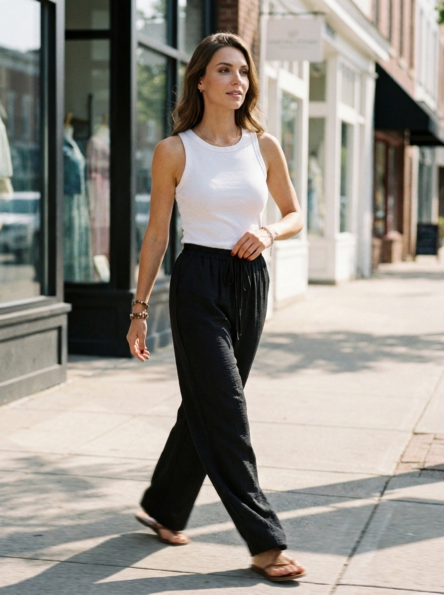 NIKU - Casual Wide Leg Drawstring Pants