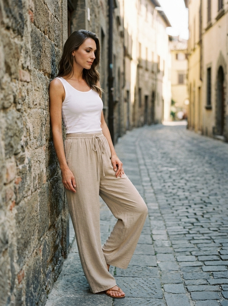 NIKU - Casual Wide Leg Drawstring Pants