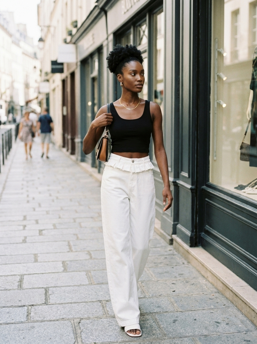 PAISLEY – Elegant Ruffle-Trimmed Wide-Leg Jeans
