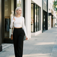 CHARMIE - Casual High Waist Straight Leg Pants - Black - Lifestyle photo