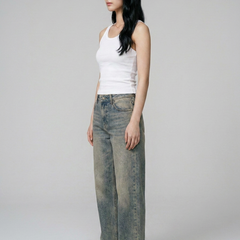 SYLVAINE Vintage Casual Baggy Jeans in Sand Wash Blue