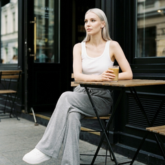 ZABBY - Casual Wide Leg Comfy Everyday Pants - Light Gray - Lifestyle photo