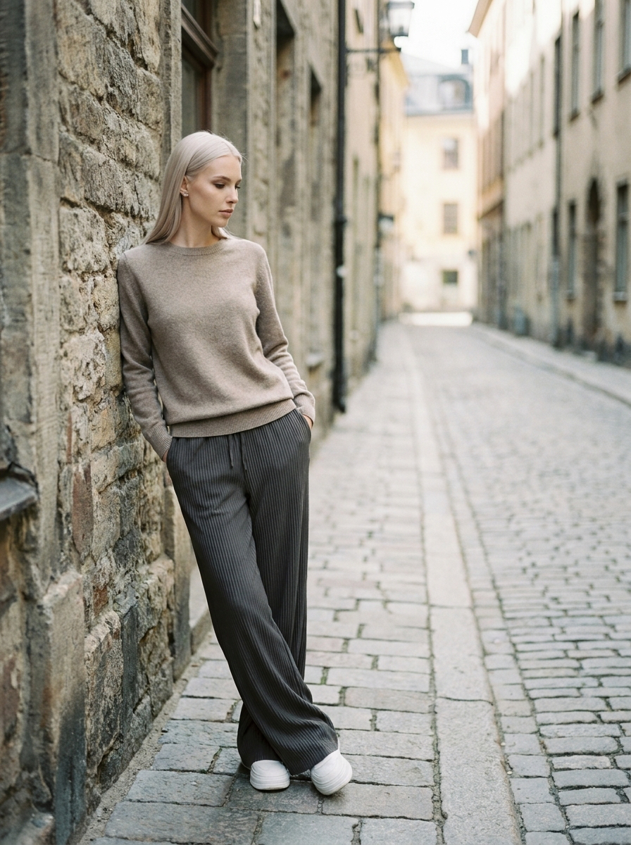 ZABBY - Casual Wide Leg Comfy Everyday Pants - Iron Gray - Lifestyle photo