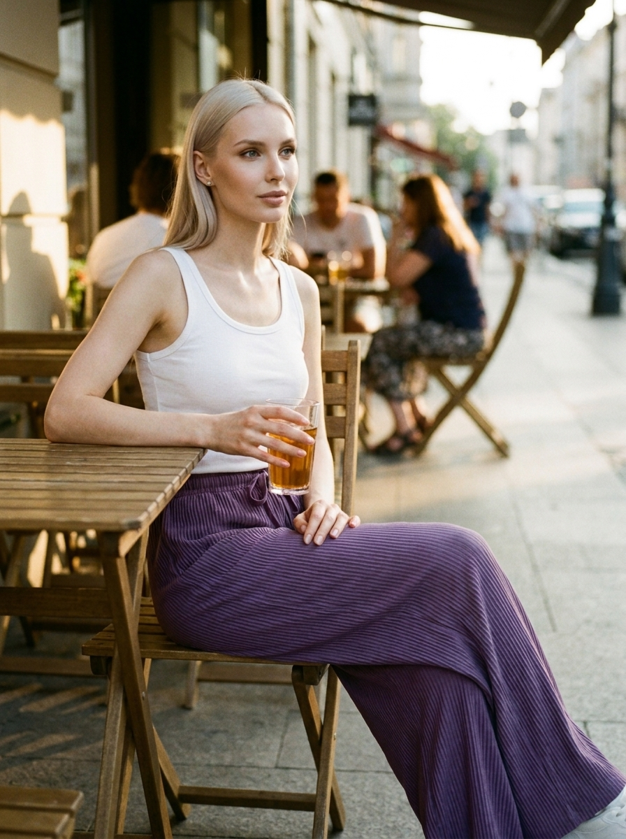 ZABBY - Casual Wide Leg Comfy Everyday Pants - Purple - Lifestyle photo