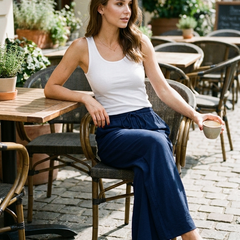 NIKU - Casual Wide Leg Drawstring Pants - Pink - Lifestyle photo