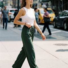 NIKU - Casual Wide Leg Drawstring Pants - Dark Green - Lifestyle photo