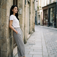 FLORIANE - Relaxed Boho Stripe Pants - Grey - Lifestyle photo