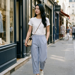 FLORIANE - Relaxed Boho Stripe Pants - Blue - Lifestyle photo