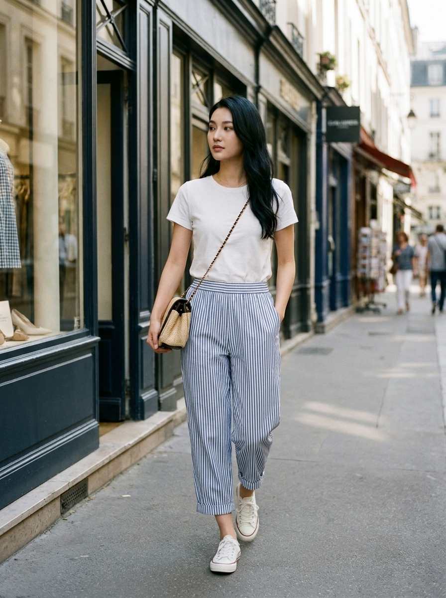 FLORIANE - Relaxed Boho Stripe Pants - Blue - Lifestyle photo