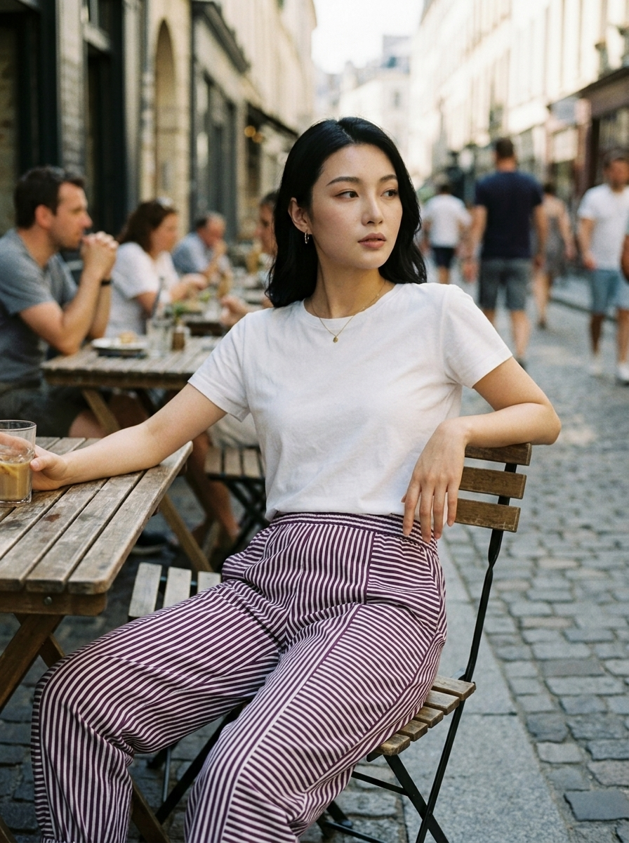 FLORIANE - Relaxed Boho Stripe Pants - Purple - Lifestyle photo