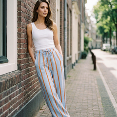 CHARO - Comfy Striped Wide-Leg Lounge Trousers - Blue - Lifestyle photo