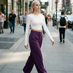 CHARMIE - Casual High Waist Straight Leg Pants - Purple - Lifestyle photo