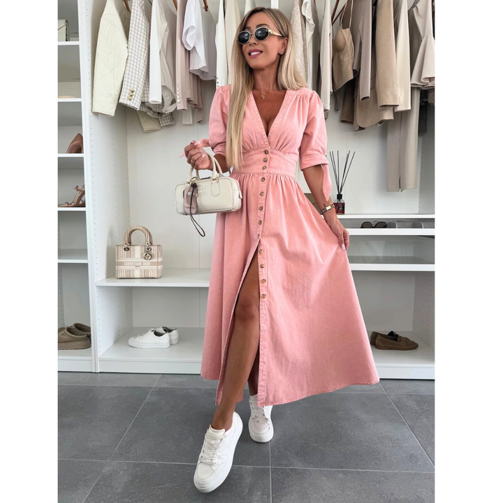 MELY – Elegant V-Neck Midi Dress